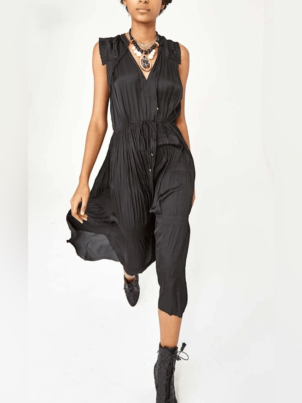 ULLA JOHNSON Tullia Dress Raven Black Size 0 NEW NWT Pleated Drawstring Wedding